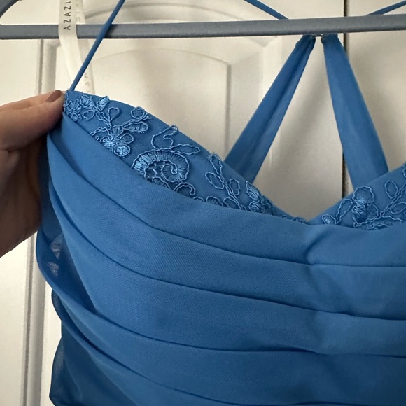 Azazie Blue Halter Dress - Picture 2 of 5